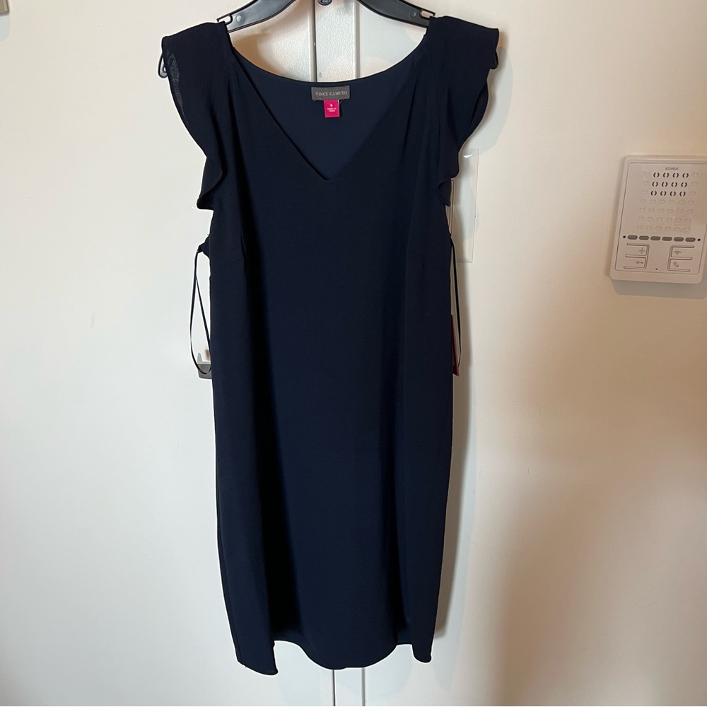 NEW VINCE CAMUTO Flutter Shoulder Crinkle Twill Dress